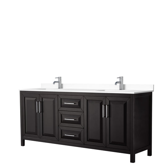 Daria 80" Double Vanity in Dark Espresso, White Cultured Marble Top, Sinks