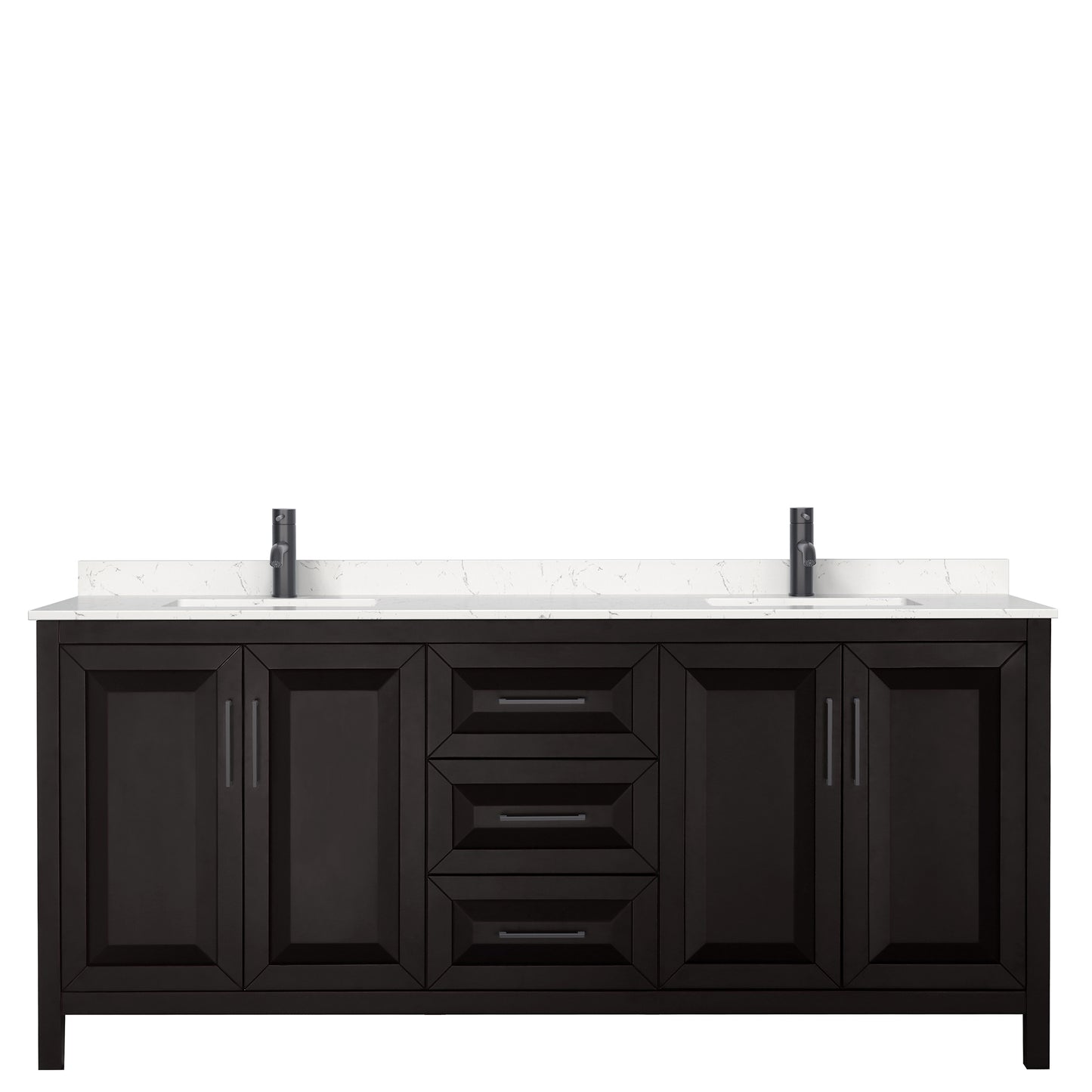 Daria 80" Double Vanity in Dark Espresso, Carrara Marble Top, Black Trim