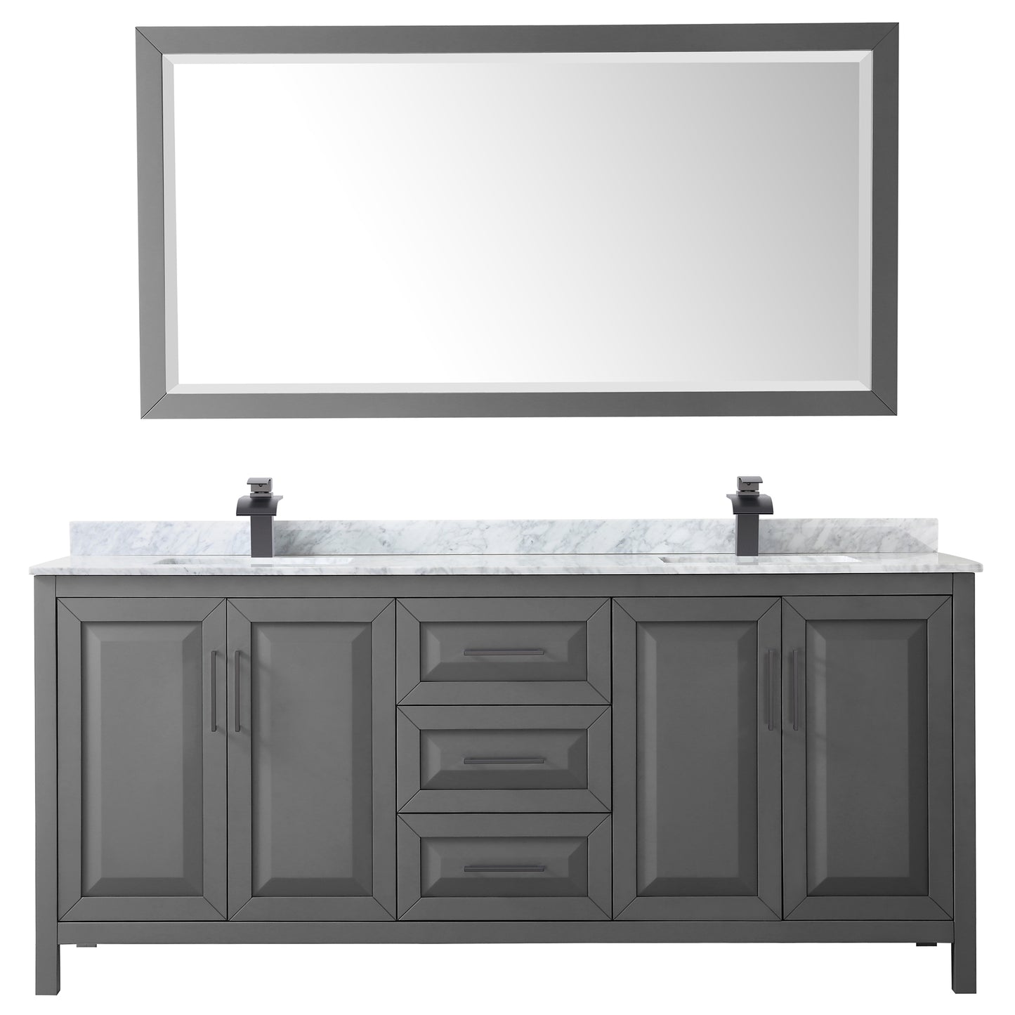 Daria 80" Double Vanity in Dark Gray, Top, Square Matte Black Trim, 70" Mirror