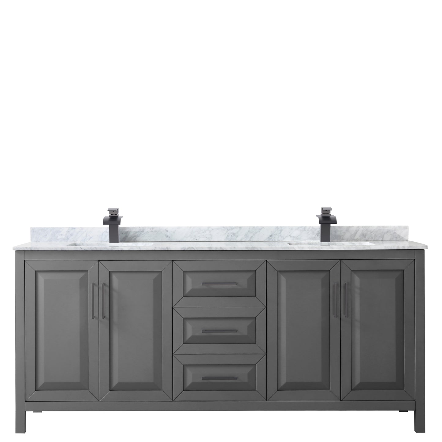 Daria 80" Double Vanity in Dark Gray, Top, Square Sinks, Matte Black Trim