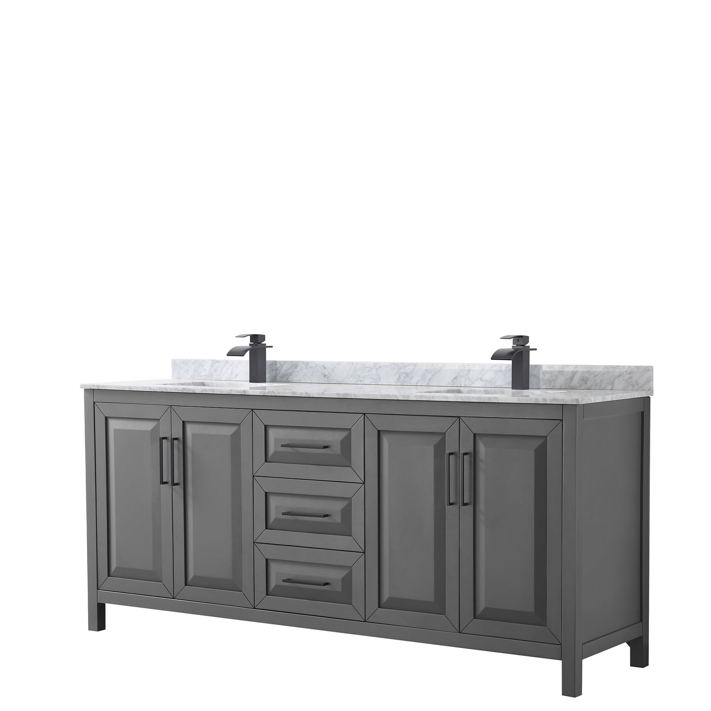 Daria 80" Double Vanity in Dark Gray, Top, Square Sinks, Matte Black Trim