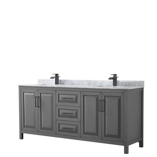 Daria 80" Double Vanity in Dark Gray, Top, Square Sinks, Matte Black Trim