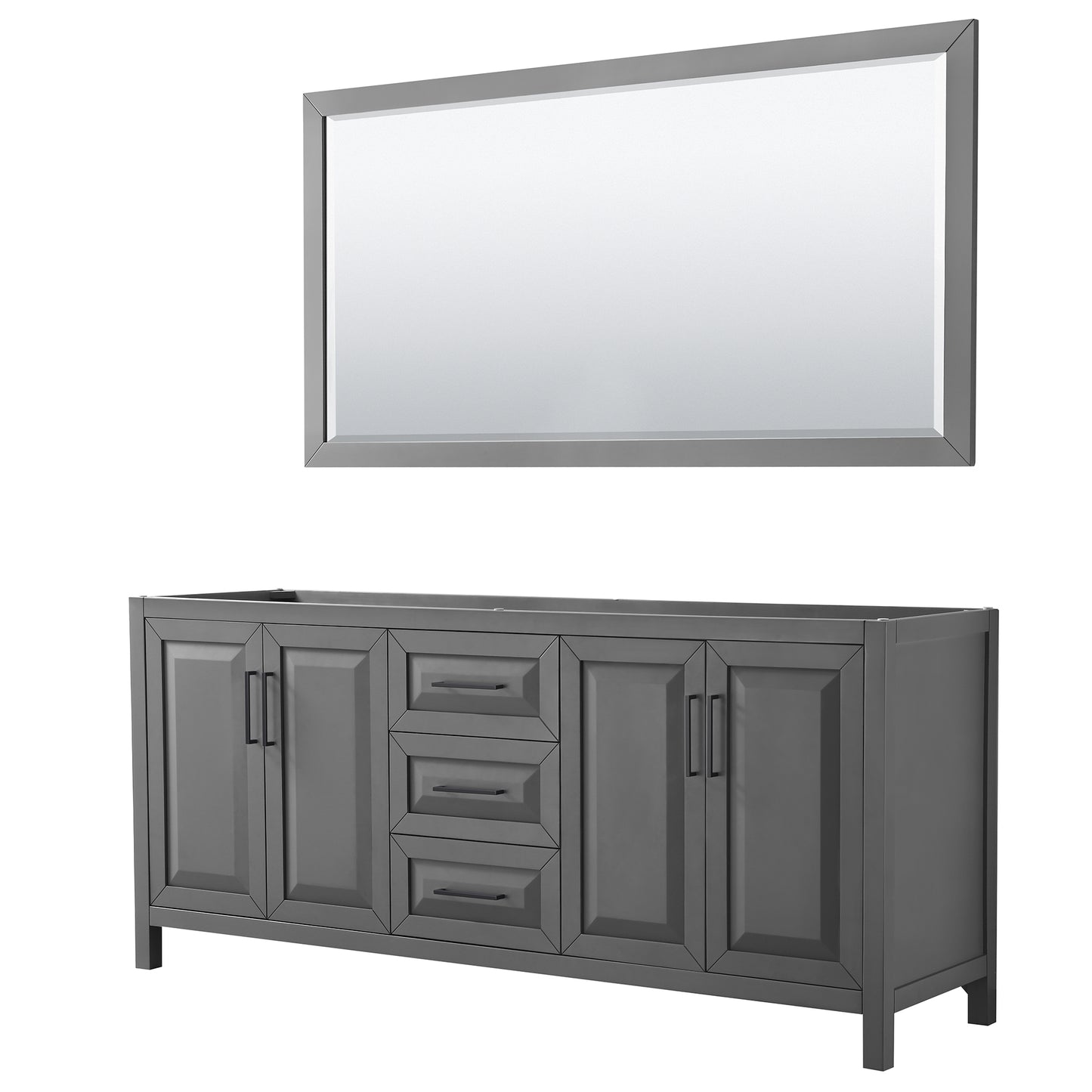 Daria 80" Double Vanity in Dark Gray, No Top, Matte Black Trim, 70" Mirror