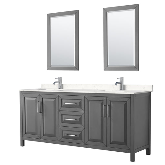 Daria 80" Double Vanity in Dark Gray, Carrara Cultured Marble Top, 24" Mirrors