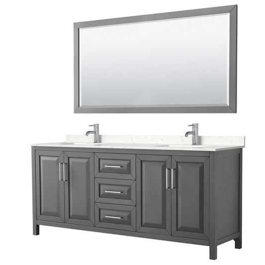 Daria 80" Double Vanity in Dark Gray, Carrara Cultured Marble Top, 70" Mirror