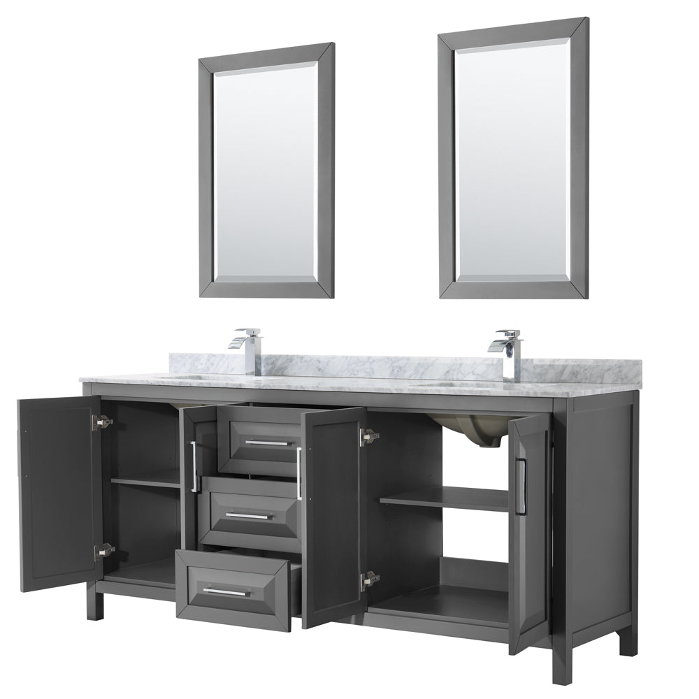 Daria 80" Double Vanity in Dark Gray, Top, Square Sinks, 24" Mirrors