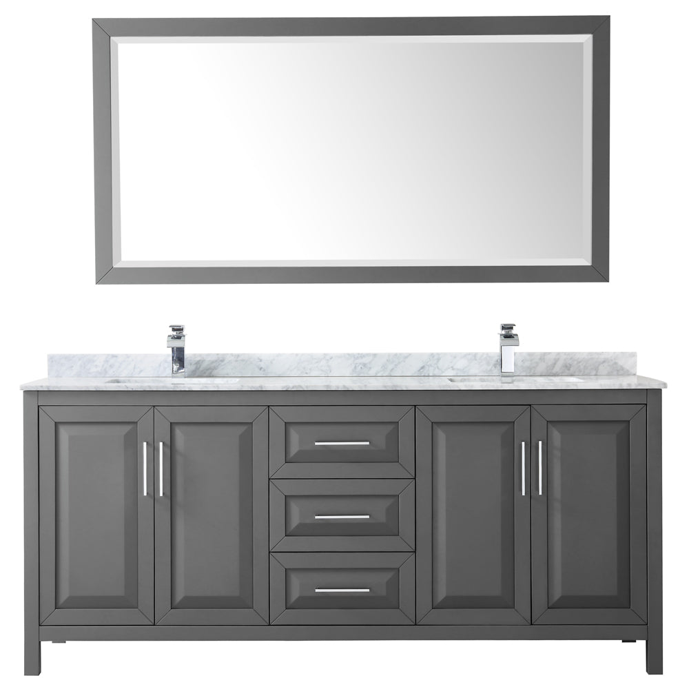 Daria 80" Double Vanity in Dark Gray, Top, Square Sinks, 70" Mirror