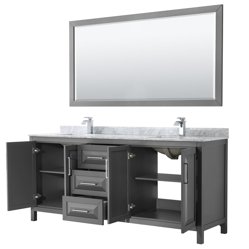 Daria 80" Double Vanity in Dark Gray, Top, Square Sinks, 70" Mirror