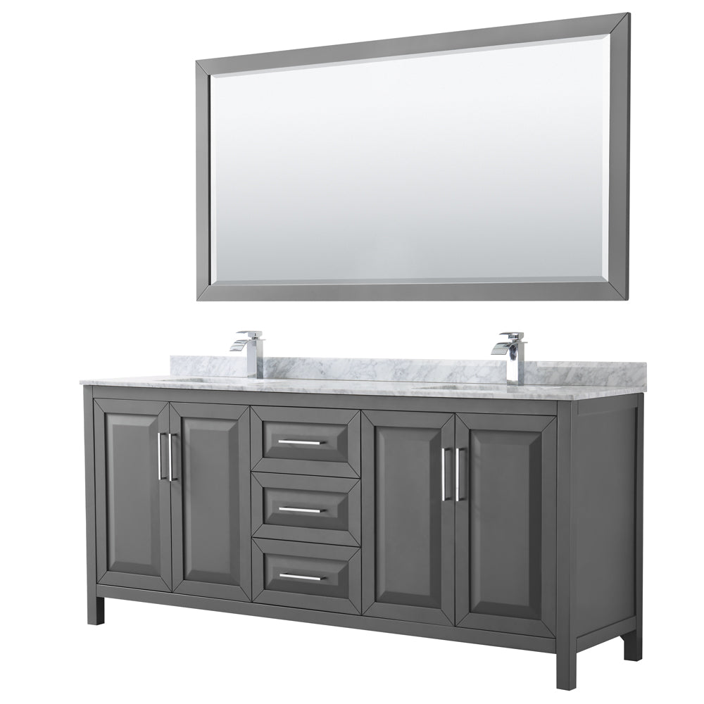 Daria 80" Double Vanity in Dark Gray, Top, Square Sinks, 70" Mirror