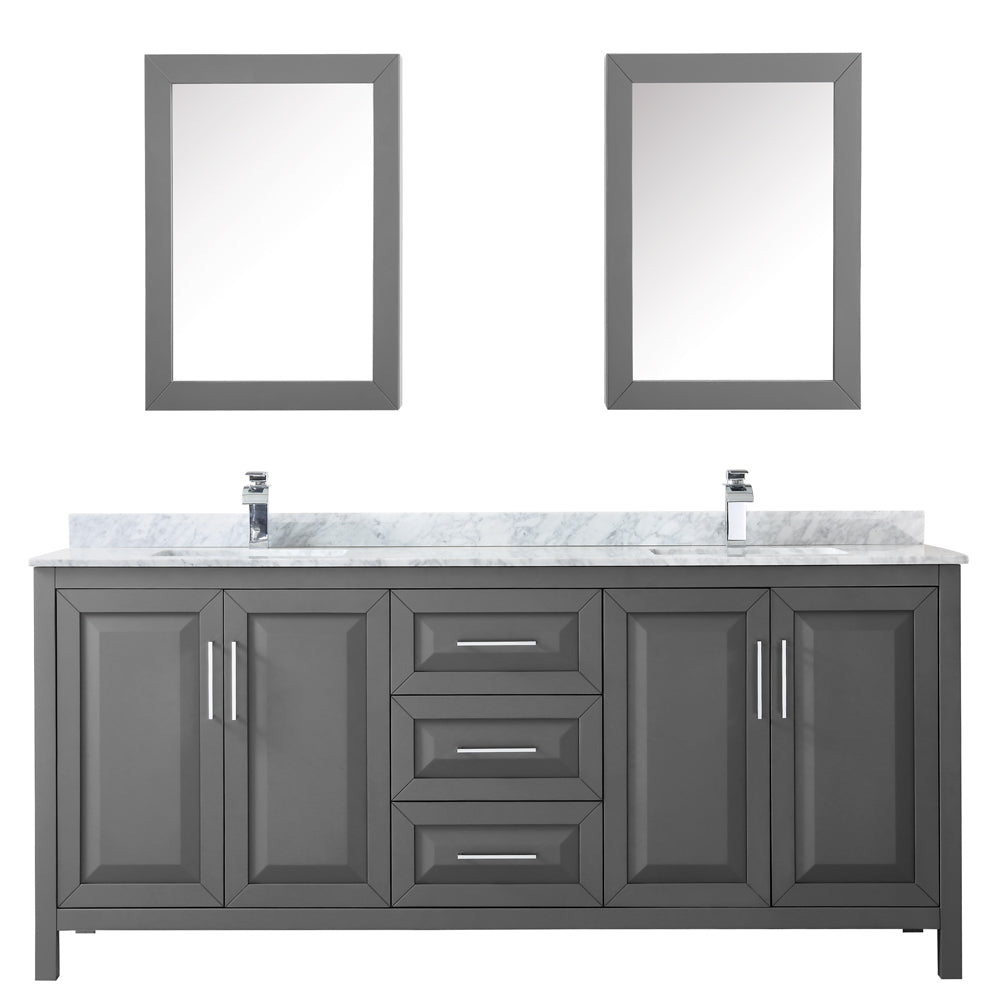 Daria 80" Double Vanity in Dark Gray, Top, Square Sinks, Medicine Cabinets