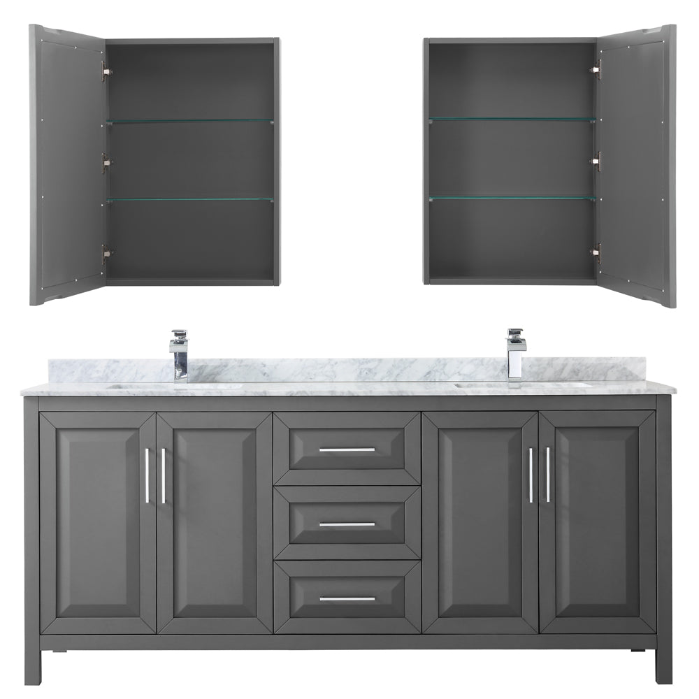 Daria 80" Double Vanity in Dark Gray, Top, Square Sinks, Medicine Cabinets