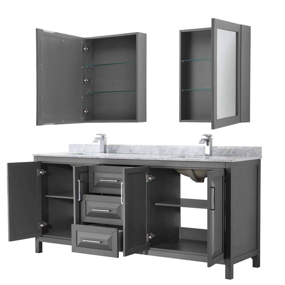 Daria 80" Double Vanity in Dark Gray, Top, Square Sinks, Medicine Cabinets