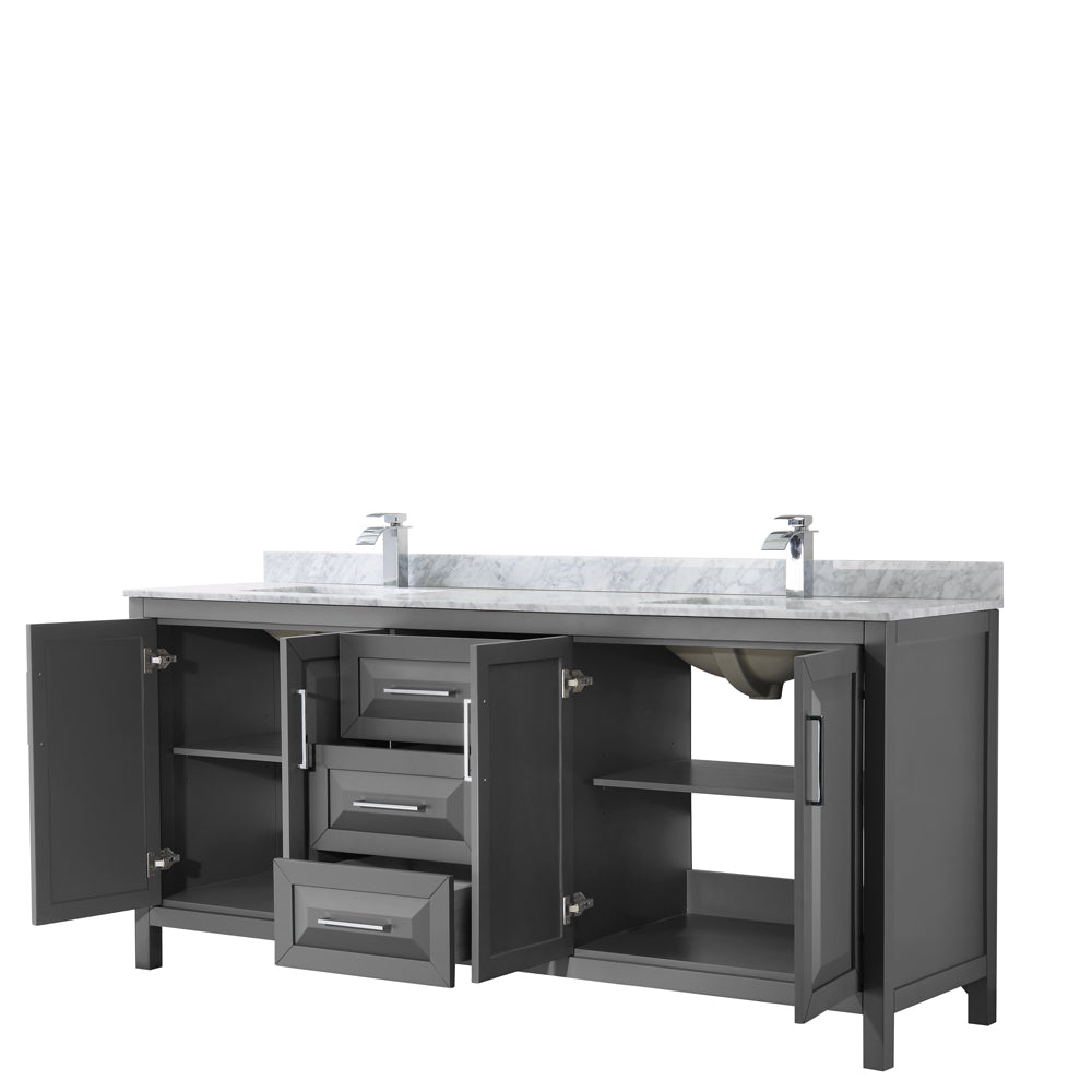 Daria 80" Double Vanity in Dark Gray, Top, Square Sinks, No Mirror