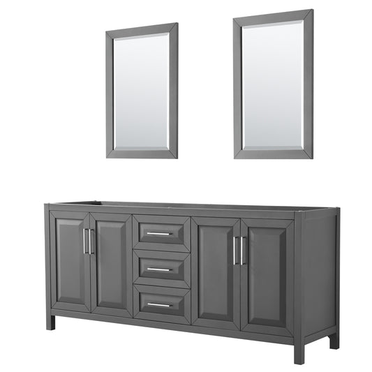 Daria 80 inch Double Bathroom Vanity in Dark Gray, No Countertop, No Sink, and 24 inch Mirrors