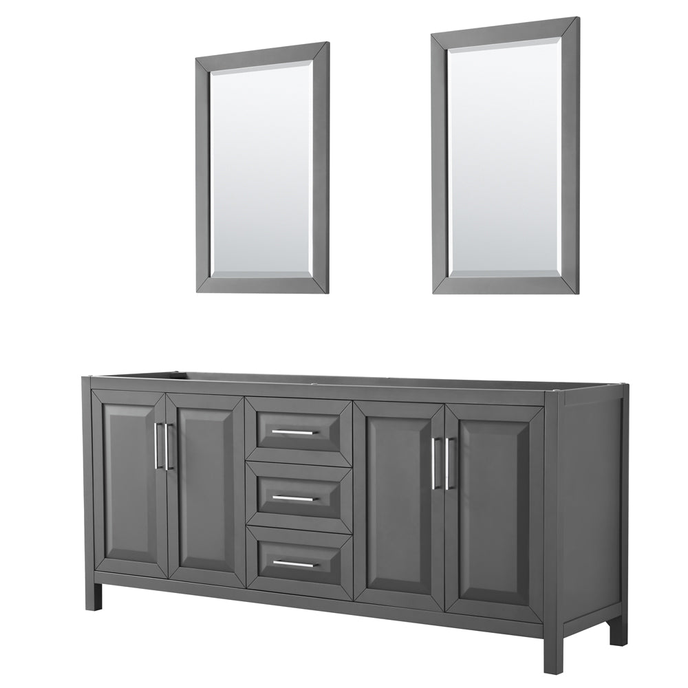 Daria 80" Double Vanity in Dark Gray, No Top, No Sink, 24" Mirrors