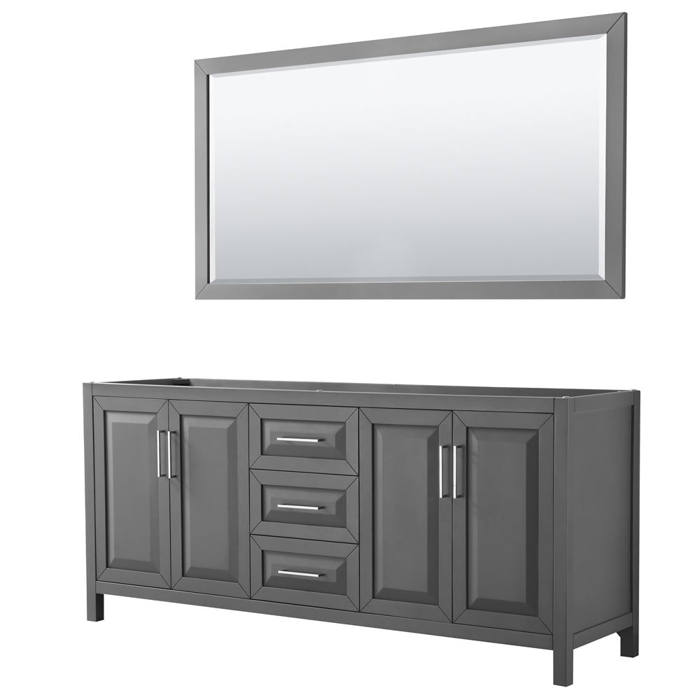 Daria 80" Double Vanity in Dark Gray, No Top, No Sink, 70" Mirror
