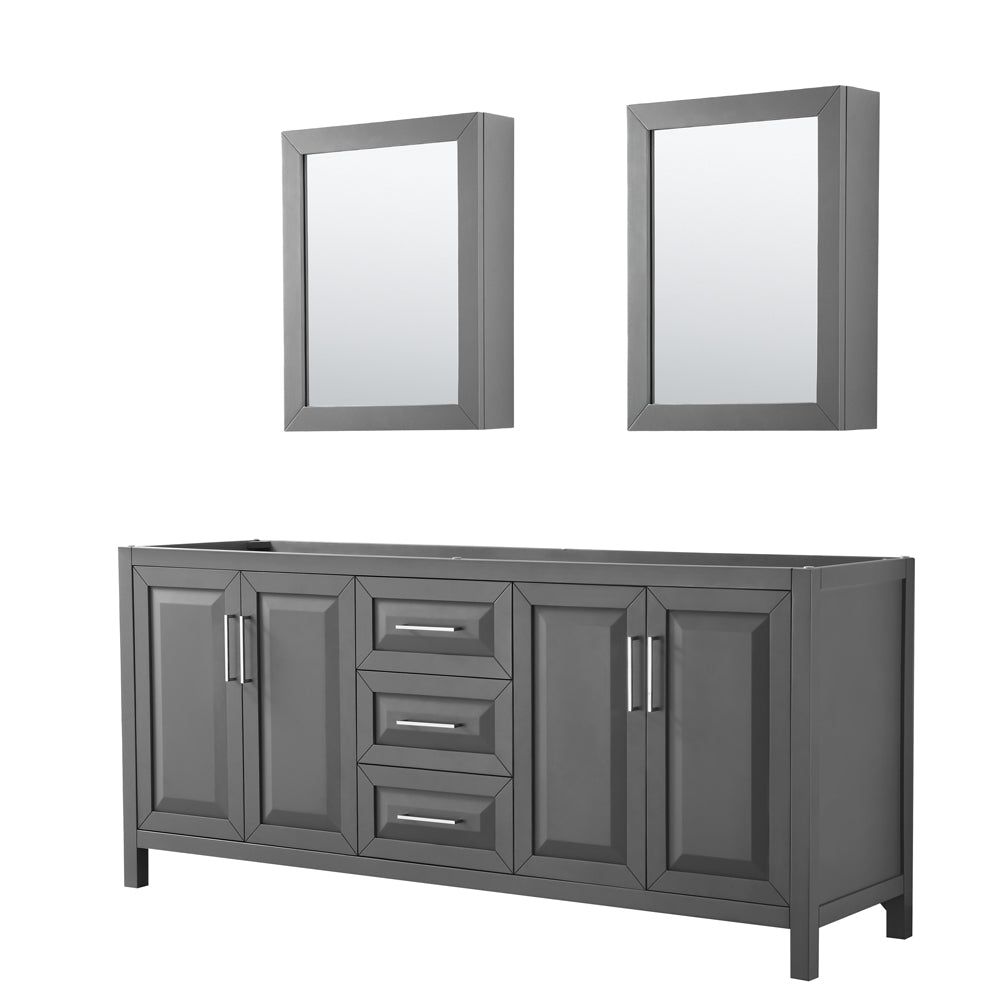 Daria 80 inch Double Bathroom Vanity in Dark Gray, No Countertop, No Sink, and Medicine Cabinets