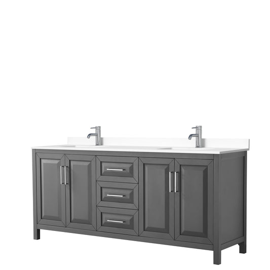 Daria 80" Double Vanity in Dark Gray, White Cultured Marble Top, Sinks