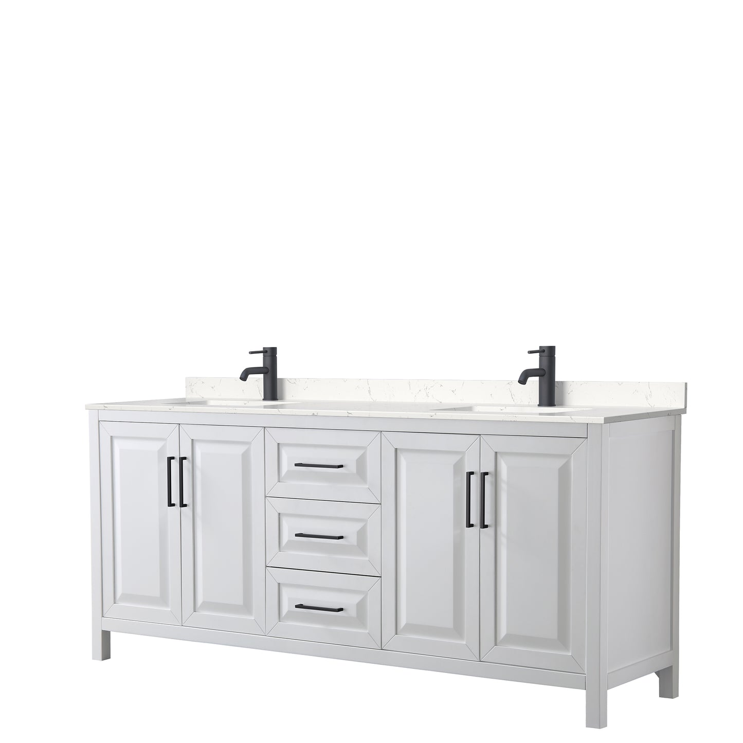 Daria 80" Double Vanity in White, Carrara Cultured Marble Top, Black Trim
