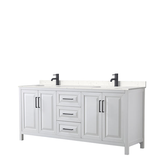 Daria 80" Double Vanity in White, Carrara Cultured Marble Top, Black Trim