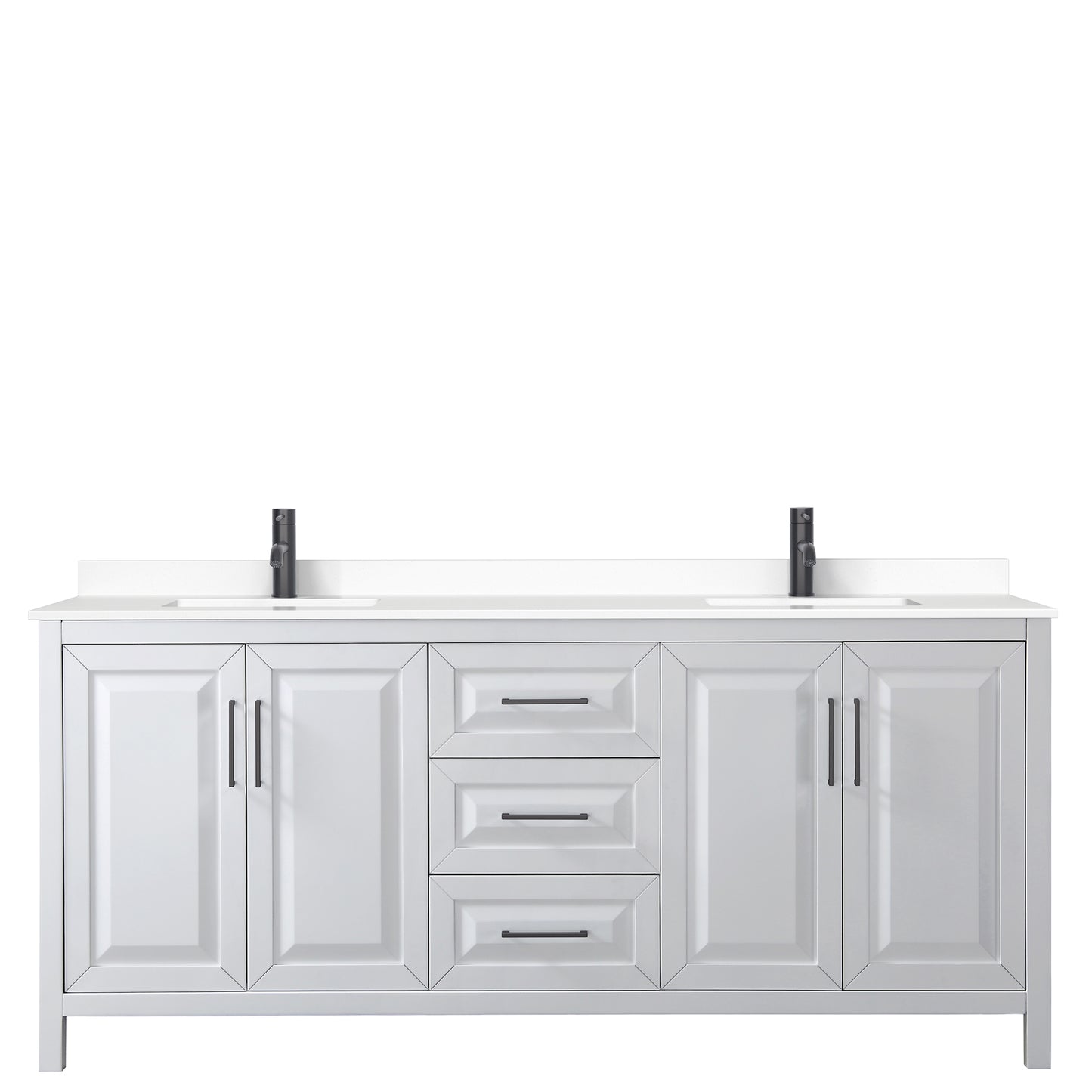 Daria 80" Double Vanity in White, White Cultured Marble Top, Black Trim