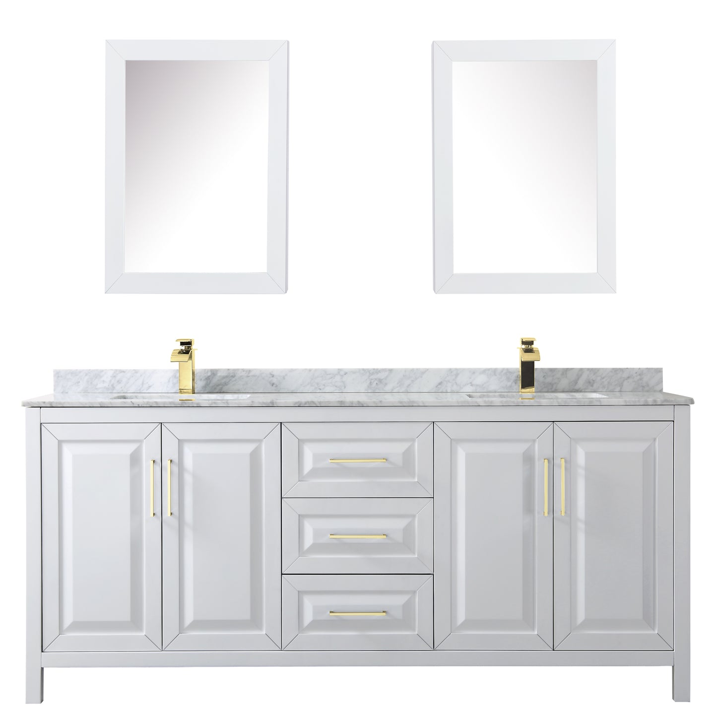 Daria 80" Double Vanity in White, Top, Medicine Cabinets, Brushed Gold Trim