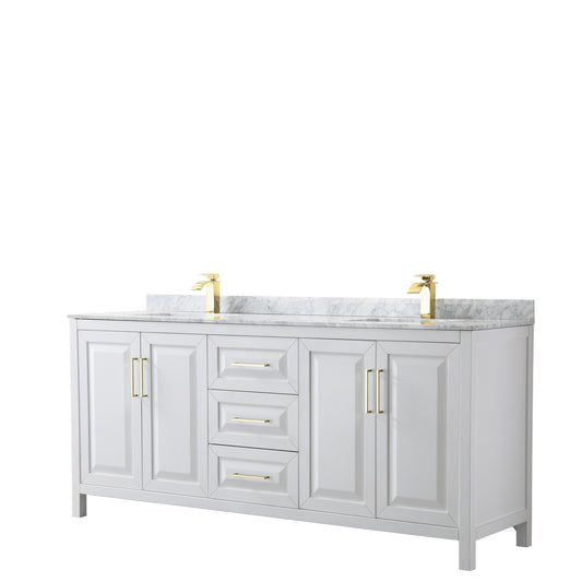 Daria 80" Double Vanity in White, Top, Square Sinks, Brushed Gold Trim