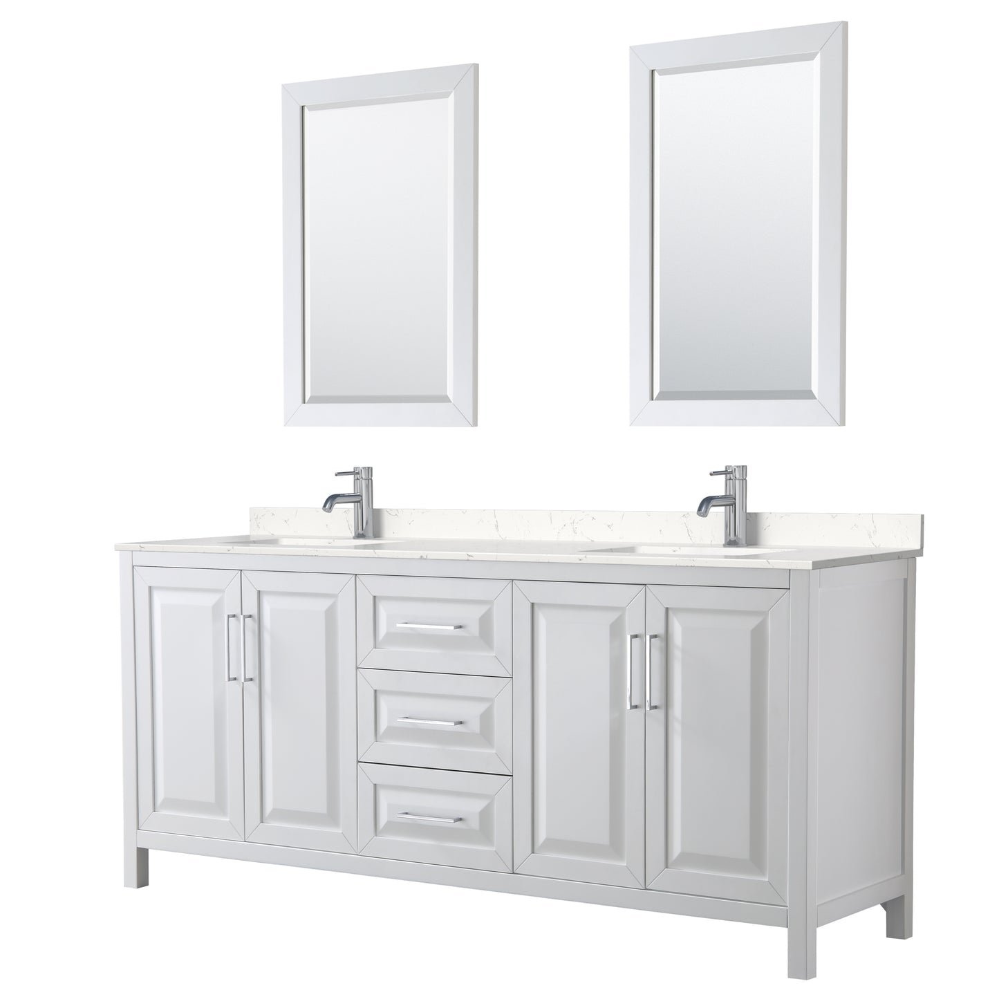Daria 80" Double Vanity in White, Carrara Cultured Marble Top, 24" Mirrors