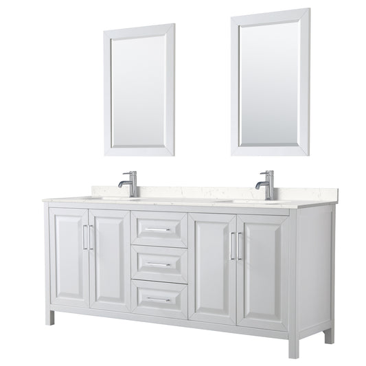 Daria 80" Double Vanity in White, Carrara Cultured Marble Top, 24" Mirrors