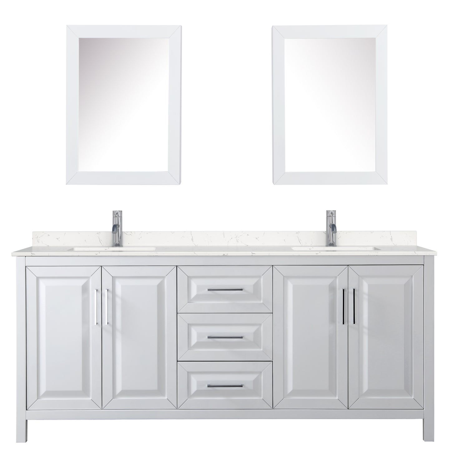 Daria 80" Double Vanity in White, Carrara Cultured Marble Top, Medicine Cabinets