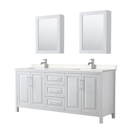Daria 80" Double Vanity in White, Carrara Cultured Marble Top, Medicine Cabinets