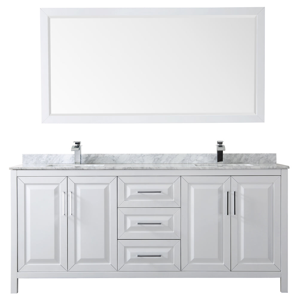 Daria 80" Double Vanity in White, Top, Square Sinks, 70" Mirror