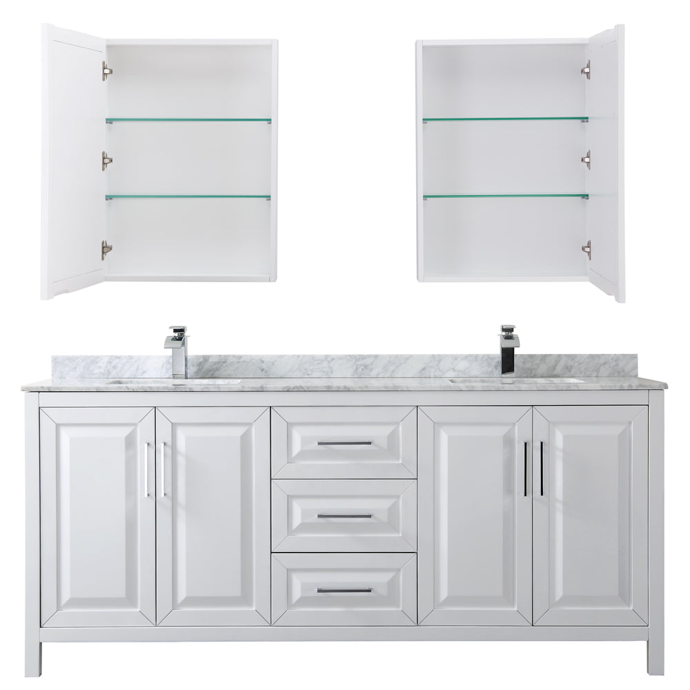 Daria 80" Double Vanity in White, Top, Square Sinks, Medicine Cabinets