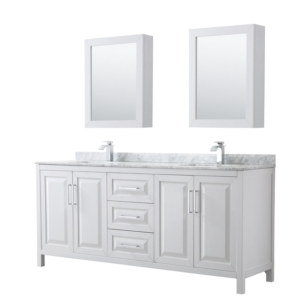 Daria 80" Double Vanity in White, Top, Square Sinks, Medicine Cabinets