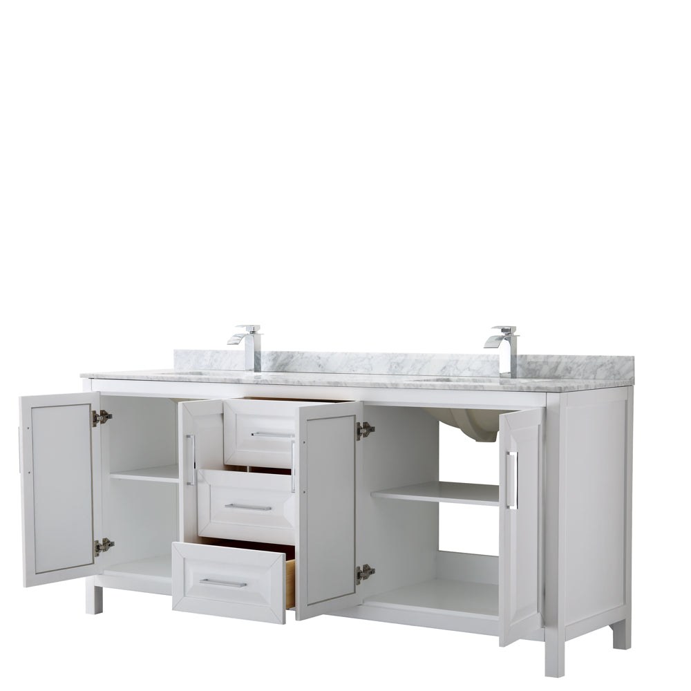 Daria 80" Double Vanity in White, Top, Square Sinks, No Mirror