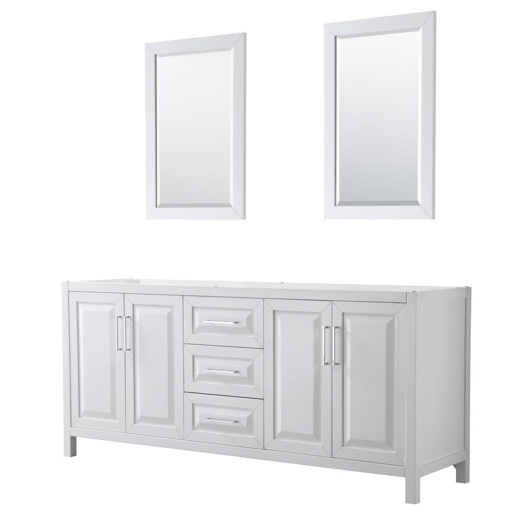 Daria 80 inch Double Bathroom Vanity in White, No Countertop, No Sink, and 24 inch Mirrors