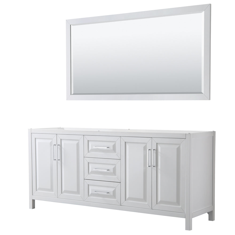 Daria 80 inch Double Bathroom Vanity in White, No Countertop, No Sink, and 70 inch Mirror