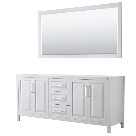 Daria 80" Double Vanity in White, No Top, No Sink, 70" Mirror