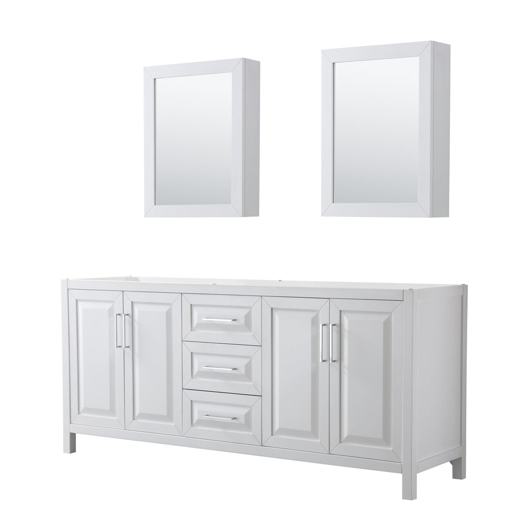 Daria 80 inch Double Bathroom Vanity in White, No Countertop, No Sink, and Medicine Cabinets