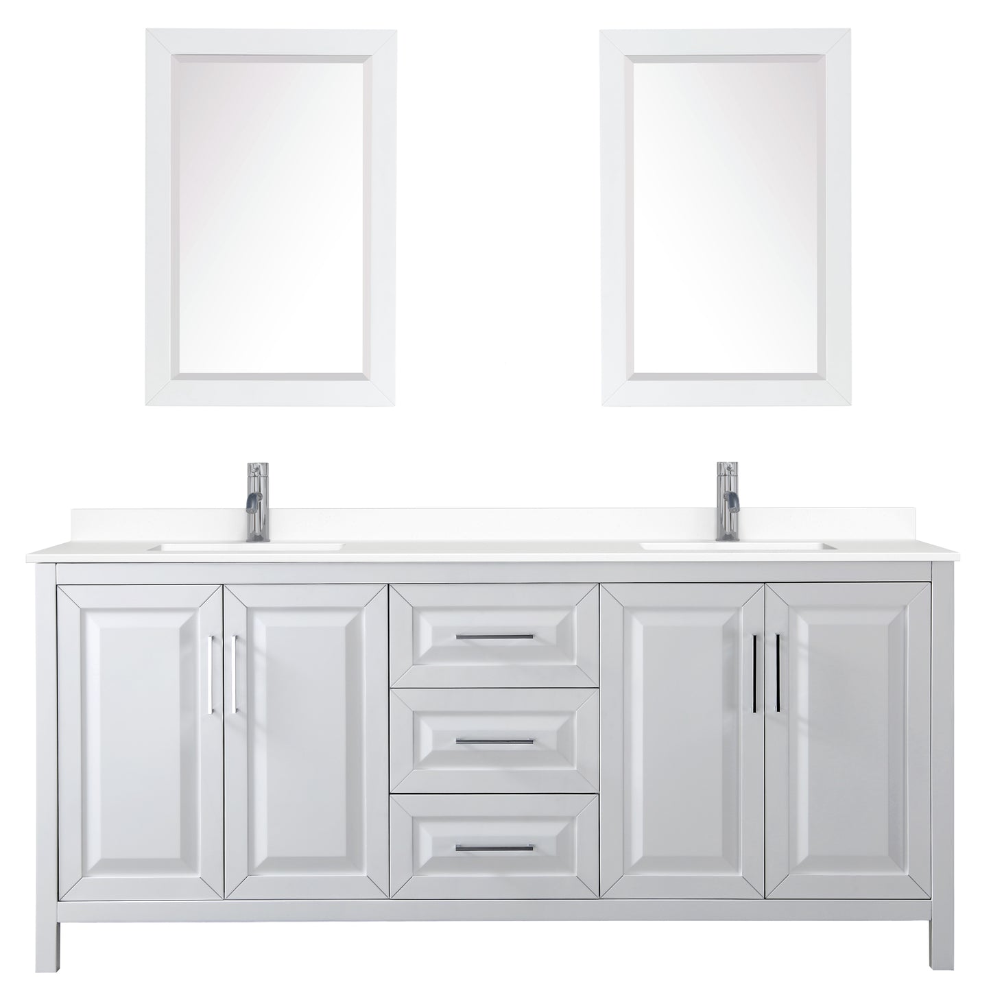 Daria 80" Double Vanity in White, White Cultured Marble Top, Sinks, 24" Mirrors