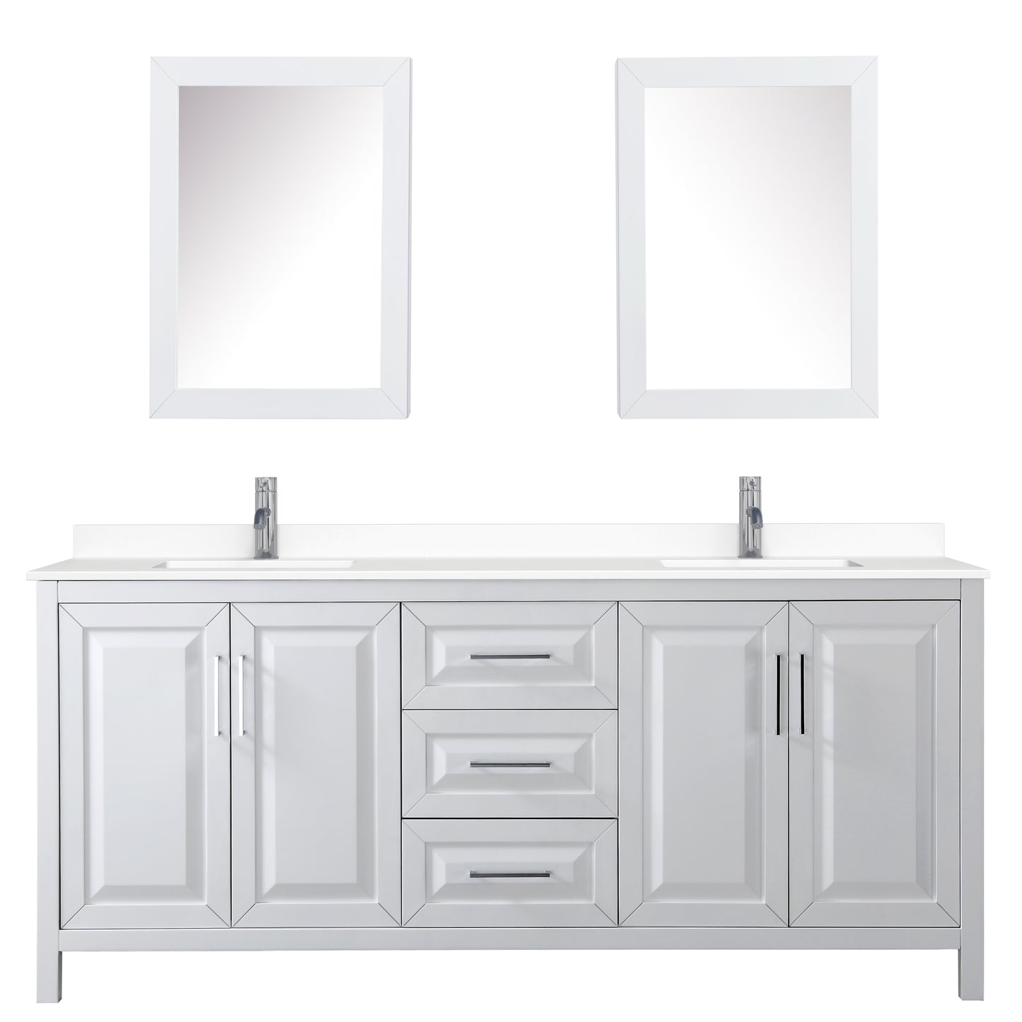 Daria 80" Double Vanity in White, White Cultured Marble Top, Medicine Cabinets