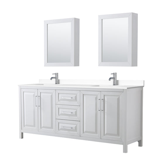 Daria 80" Double Vanity in White, White Cultured Marble Top, Medicine Cabinets
