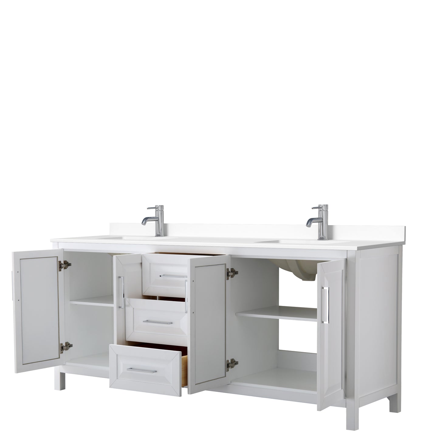 Daria 80" Double Vanity in White, White Cultured Marble Top, Sinks