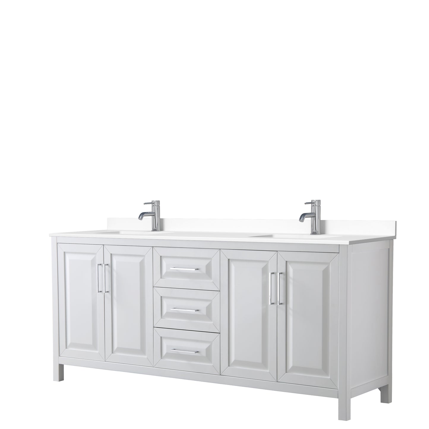 Daria 80" Double Vanity in White, White Cultured Marble Top, Sinks