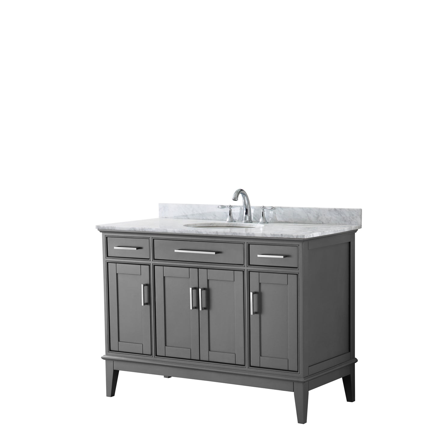 Margate 48 Inch Single Bathroom Vanity in Dark Gray, White Carrara Marble Countertop, Undermount Oval Sink, and No Mirror