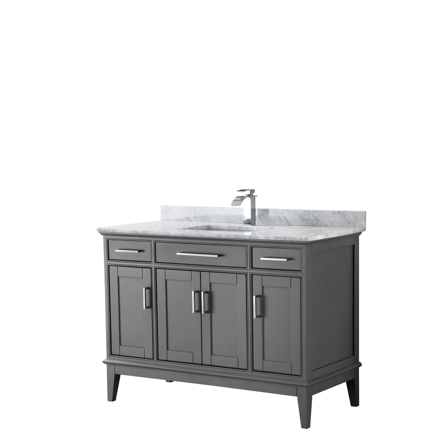 Margate 48 Inch Single Bathroom Vanity in Dark Gray, White Carrara Marble Countertop, Undermount Square Sink, and No Mirror