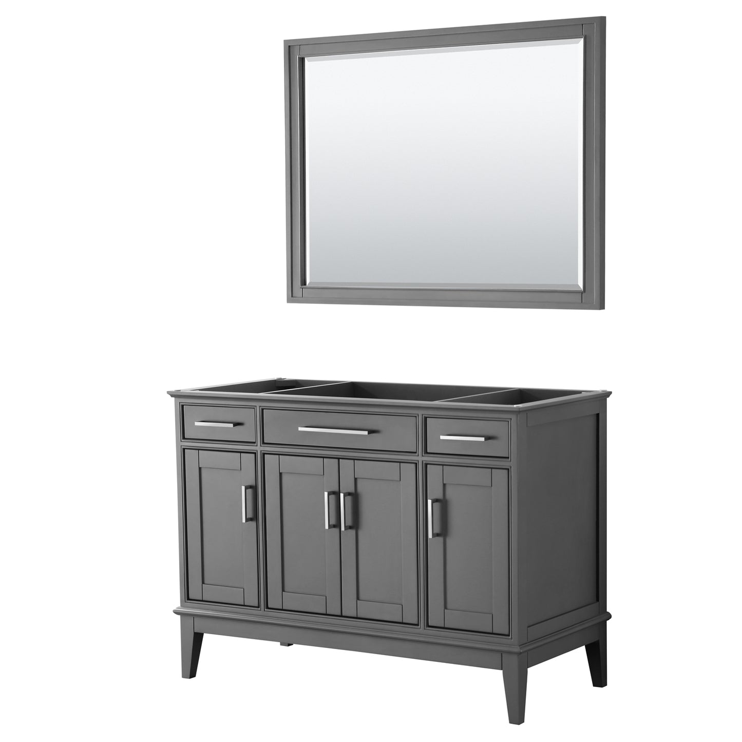 Margate 48 Inch Single Bathroom Vanity in Dark Gray, No Countertop, No Sink, and 44 Inch Mirror