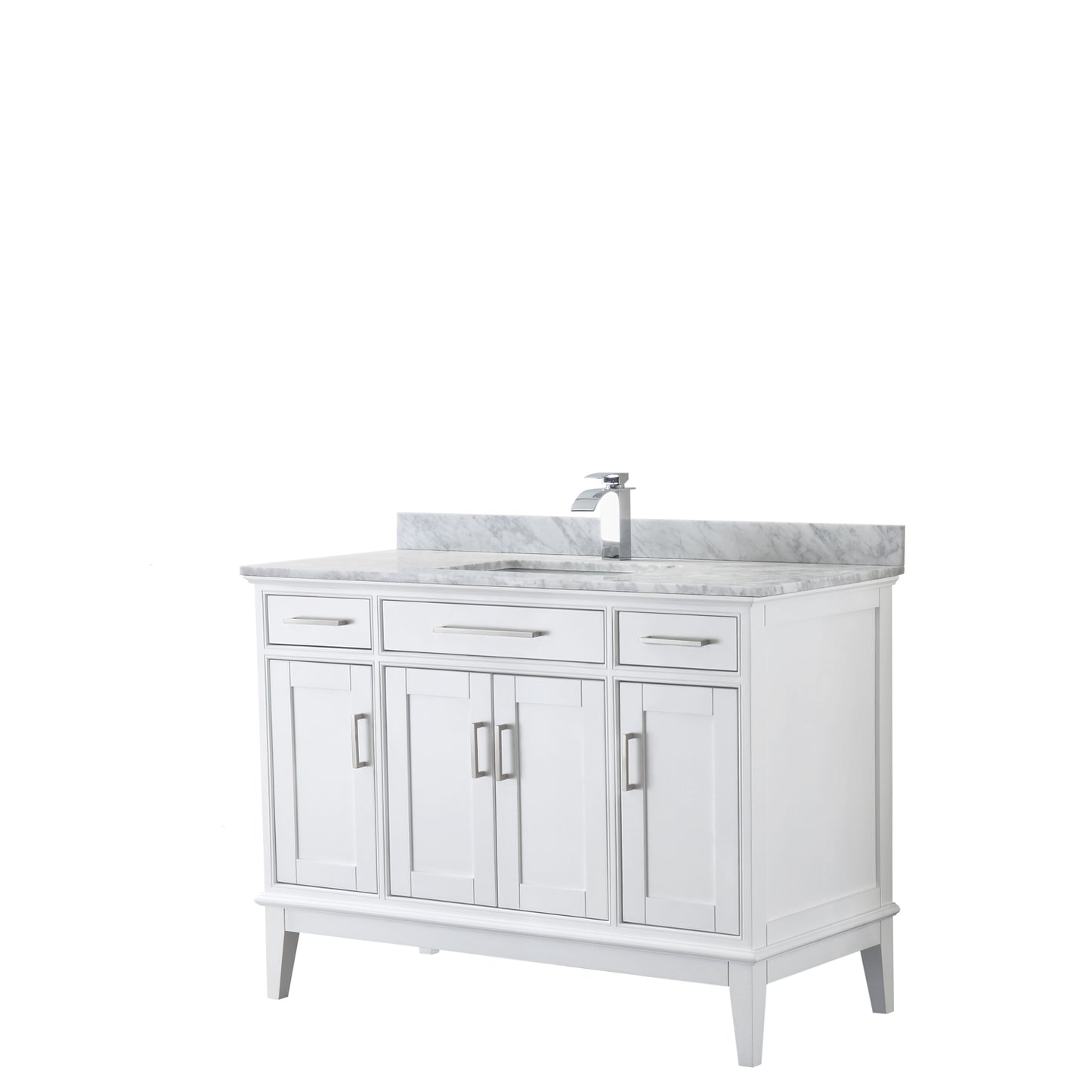 Margate 48 Inch Single Bathroom Vanity in White, White Carrara Marble Countertop, Undermount Square Sink, and No Mirror