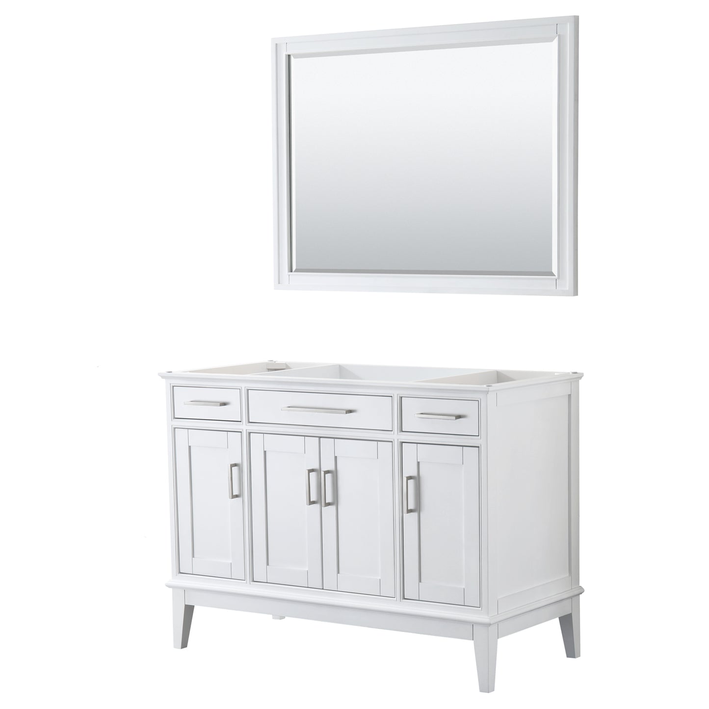 Margate 48 Inch Single Bathroom Vanity in White, No Countertop, No Sink, and 44 Inch Mirror