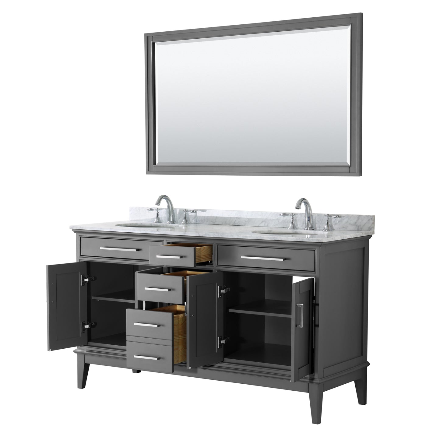 Margate 60" Double Vanity in Dark Gray, Top, Oval Sinks, 56" Mirror